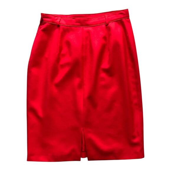Vintage Principle Red Skirt Pleated Slit Back Knee Length with Belt Loops Sz 10 - Picture 2 of 7